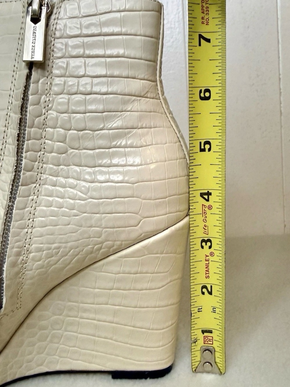 Vince Camuto Croc-Embossed Cream Wedge Ankle Boots - Picture 15 of 15